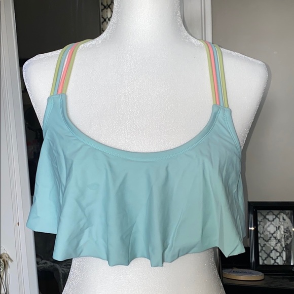 Xhiliration Baby Blue Swim Top w/ cute boho back